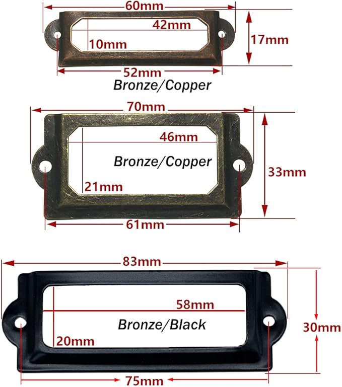 40-Pack Office Library File Drawer Cabinet Card Tag Label Holder Metal Frame (Antique Copper)