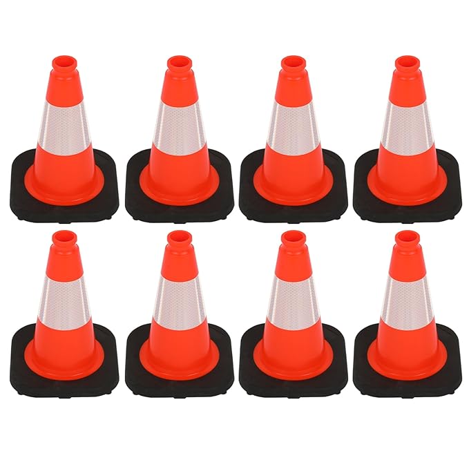 8 Pack 12 Inch Orange PVC Traffic Cones Black Base Stable Durable, Sport Training Soccer Practice Kids Safety Markers Indoor Outdoor Use (8, Orange, 12 Inch)