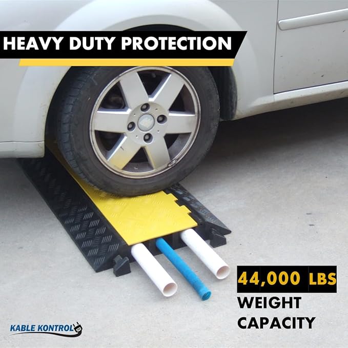 Kable Kontrol Atlas Heavy Duty Cable Protector Ramp - 3 Channel Bulk Wholesale Pallet - 30 Pcs - 36” Long Black & Yellow – 44000 Lbs Capacity - Rubber Speed Bump Wire Protector Cord Cover – CP9986