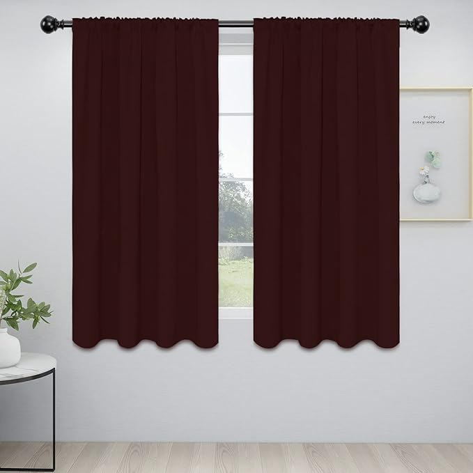 Easy-Going Rod Pocket Blackout Curtains for Bedroom, Room Darkening Window Curtains for Living Room, Thermal Insulated Noise Reduction Solid Window Drapes, 2 Panels(42x63 in, Wine)