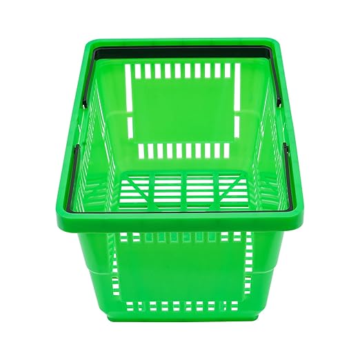 12Pcs 18L Shopping Baskets with Handles, Portable Plastic Retail Grocery Baskets Large Capacity for Stores, Supermarket, Retail, Groceries Shopping (Green)