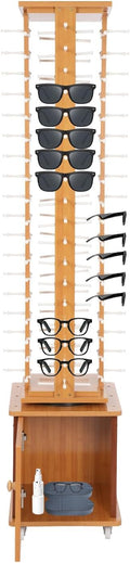 Sunglasses Display Stand, 72 Pairs Wooden 360° Rotating Sunglass Eyeglass Holder Organizer, Glasses Hanger Storage Rack for Retail Commercial Display, L14.2*H66.1in, Brown