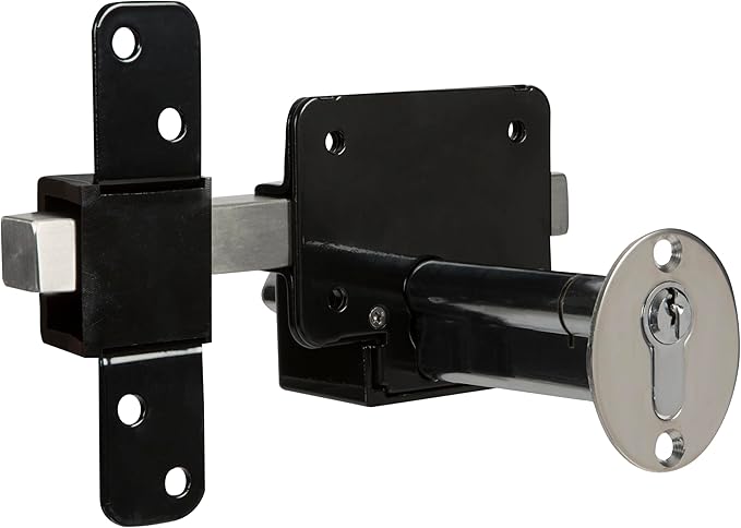 GateMate Long Throw Gate Lock 1490156, Euro Profile Keyed Alike Lock for Sheds & Gates, Keyed Outside with Thumb Turn Inside, 316 Stainless Steel, for Wooden Gates & Doors Up to 2 ¾” (70mm), 5 Keys