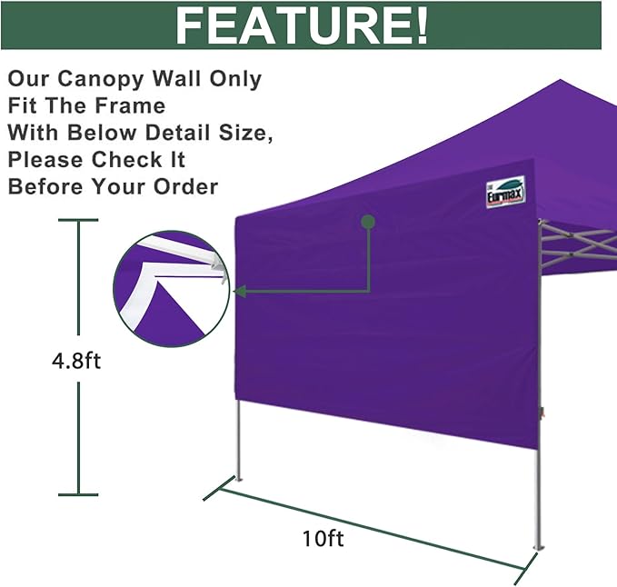 Eurmax USA 10ft Instant Canopy SunWall Canopy Tent Sidewall for Pop Up Canopy Tent,1 Pack Removable Sidewall Only(Purple)