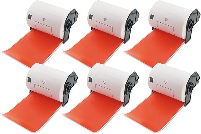 BETCKEY - Shipping Labels Replacement for Brother DK-1241 (4 in x 6 in), Compatible with Brother QL Label Printers [6 Rolls/1200 Labels, Red]