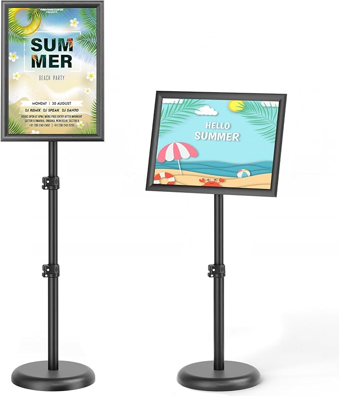 GUOHONG Sign Holder,11x17 inch Telescopic Adjustable Floor Sign Stand - Aluminum Openable Frame, 360° Rotatable, Suitable for Vertical and Horizontal Display - Perfect for Malls, Schools, Restaurants