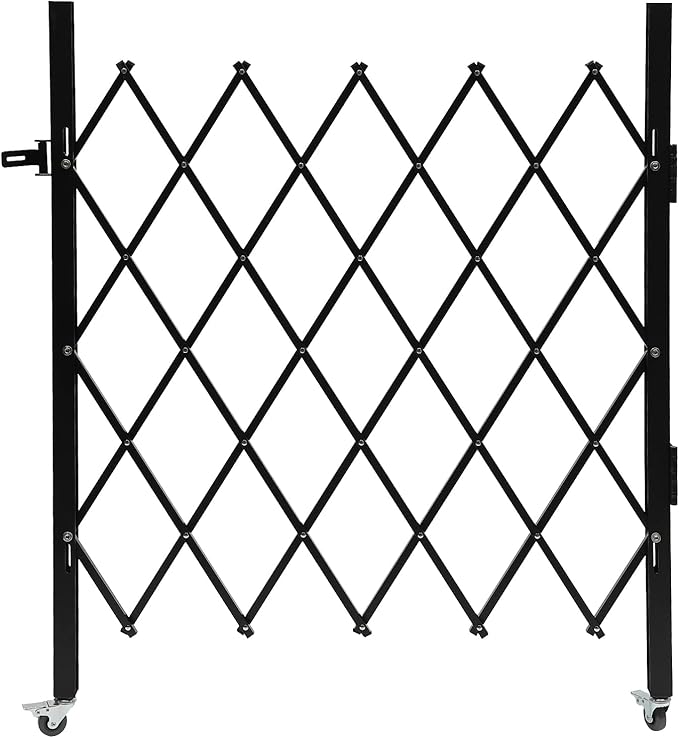 Single Folding Security Gate 4.27'Hx36.6 W Iron Accordion Security Gate Flexible Expanding Security Gate 180° Rolling Barricade Scissor Door with Padlock for Entry Security,Garage,Warehouse