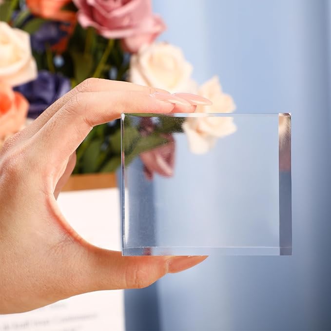 Geelin 6 Pcs Acrylic Risers Stands Display Block Clear Polished Acrylic Cube Solid Display Pedestal Stand Square for Small Jewelry Perfume Photography Collection Food Doll Wedding Christmas 3 Size