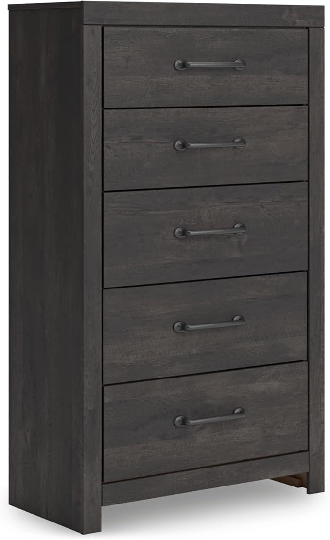 Signature Design by Ashley Delmorta Rustic 5-Drawer Chest of Drawers with Safety Stop, Gray