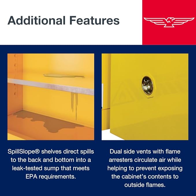 Eagle American Made 12 Gallon F﻿lammable Liquid Storage Cabinet, Manual-Close Space Saver Fireproof Cabinet for Schools, Garages, Manufacturing Facilities, 23" x 18" x 35", 1925X