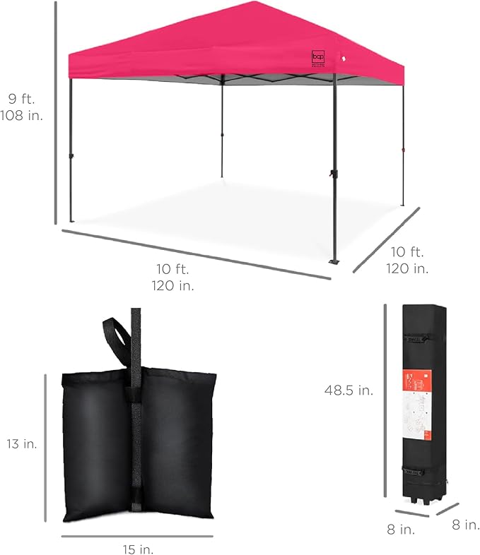 Best Choice Products 10x10ft 1-Person Setup Pop Up Canopy Tent Instant Portable Shelter w/ 1-Button Push, Case, 4 Weight Bags - Hot Pink