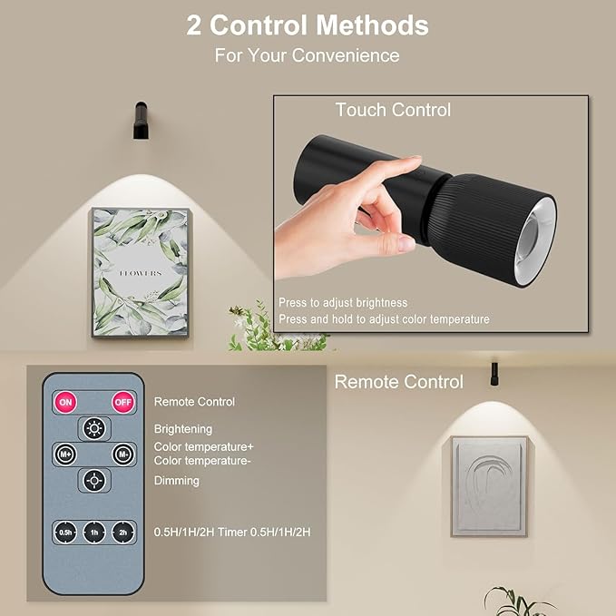 LED Ceiling Picture Lights with 6000mAH Rechargeable Battery Powered, Cordless Painting Wall Lamps Sconces with 4 Brightness&Color Temp,CRI≥95, Indoor Spotlight for Art Display Photo Portraits Gallery