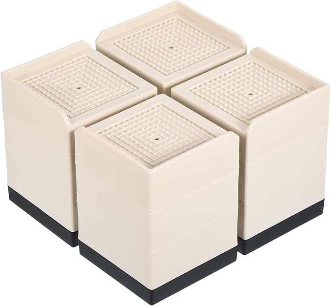 uxcell Furniture Risers 4.3 Inch, 4Pcs Square Bed Risers Adjustable Couch Lifter Block for Extender for Bed Desk Sofa Table Lift Support Up to 1300Lbs, Beige