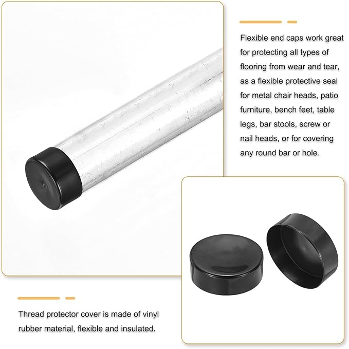 uxcell 4pcs Rubber End Caps 170mm(6 11/16 Inch) ID x 80mm(3 1/8 Inch) H Vinyl Round End Cap Cover Screw Thread Protectors Black