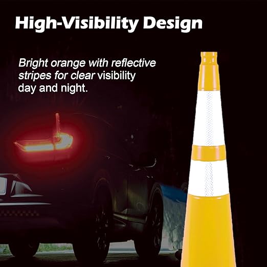 6 Pack 36 Inch Yellow Heavy Duty Traffic Cones Black Base Stable, Professional Use for Highway Safety, Parking Management, Work Zones (6, Yellow, 36 Inch)