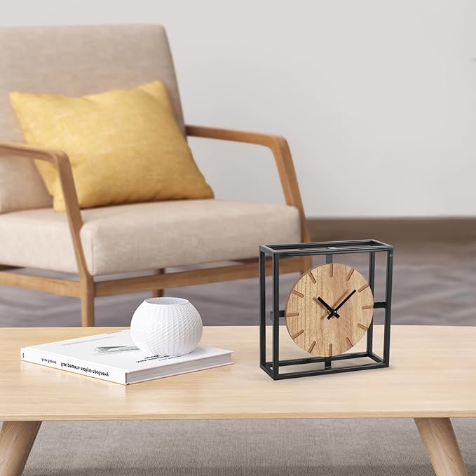 Vintage Black Table Clock on Stand, Decorative Desk and Shelf Clock, Rustic Mantel Clock Farmhouse Clock Non-Ticking