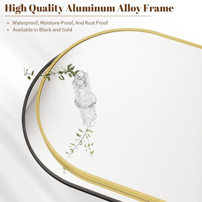 BEAUTYPEAK 36"x48" Arch Bathroom Mirror, Wall Mounted Vanity Metal Frame Mirror for Bedroom, Entryway, Living Room, Gold