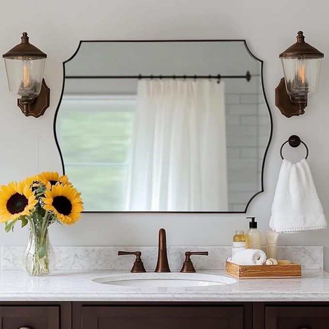 ANDY STAR 30x40 Inch Bronze Mirror, Large Bathroom Mirror with Anti-Rust Stainless Steel Metal Frame, Unique Rectangle Mirror, Stunning Curved Design Ideal for Home Remodel