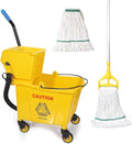 35Qt Commercial Mop Bucket with Side Wringer,Including 1* Commercial Loop-end Mop and 1* Mop Head Replacement