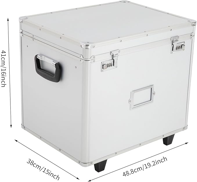 Rolling Cart for Teachers, Rolling File Cart with Hanging Folders, Portable File Box with Handle, Aluminum Alloy, Passcode Lock, Silver