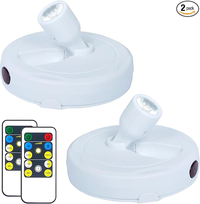 Wireless LED Spotlight, Battery Operated Picture Lights, Indoor Uplight, Puck Lights with Remote, Spot Light for Wall Art Display Dartboard Painting Accent Artwork Closet-2Pack