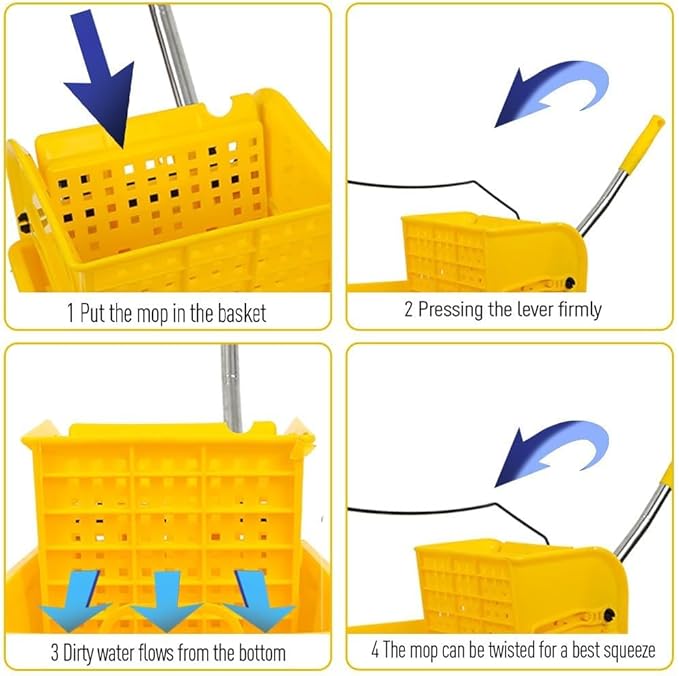 Commercial Mop Bucket with Wheels, 20 Quart Side Press Wringer Combo Mop Bucket with Wringer Combo for Home Hotel Restaurant