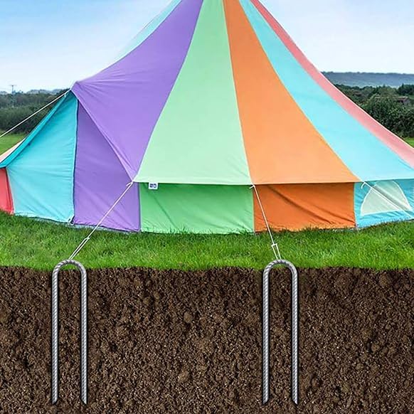 16 Inch Heavy Duty Trampoline Stakes, U Shaped Rebar Ground Anchors for High Wind, 3/8" Thick Steel U Shaped Stakes for Trampoline, Tent, Canopy, Swing Set, Playground & Bounce House, 8 Pack