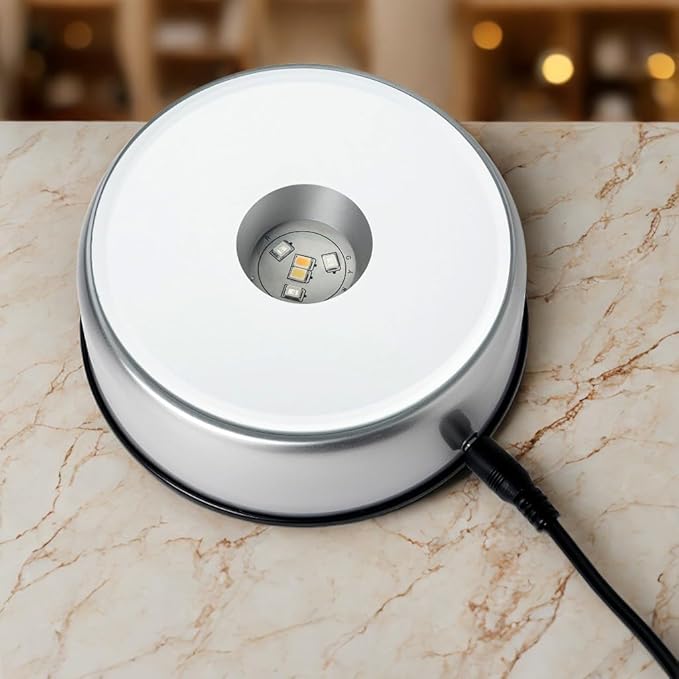 ZEERSHEE 3.9in LED Rotating Display Stand Colorful Changing Illuminated Base 360 Degree Display Spinner for Glass Art Crystals Jewelry Craft