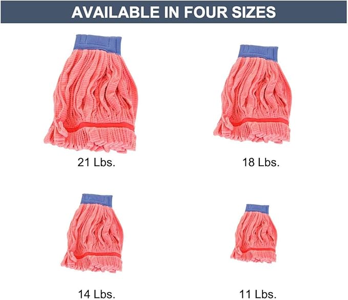 Arkwright Microfiber Tube Mop Head Replacement - Heavy Duty, Lint Free, Super Absorbent & Bleach-Safe, Janitorial Essential for Commercial & Industrial Floor Cleaning, 21 oz, Red