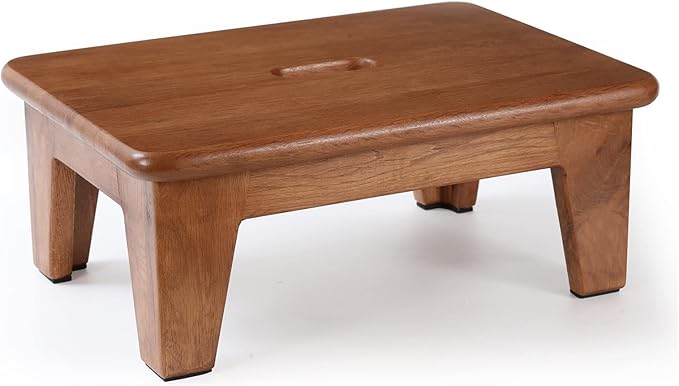 CONSDAN Step Stool for Bed - USA Grown Oak, Wooden Stool for Adults and Seniors, 6.5" High, Non-Slip Mat, No Assembly Needed, Solid Wood, Chocolate Color