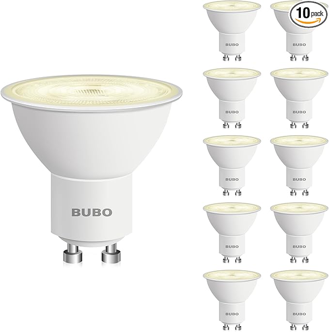 BUBO GU10 LED Bulb 6W Equivalent 50W, 2700K Soft White 650 Lumens, Non-Dimmable GU10 Bulb Replacement for Track Lighting, MR16 LED Bulb for Kitchen, Range Hood, Living Room, Bedroom, 10 Pack