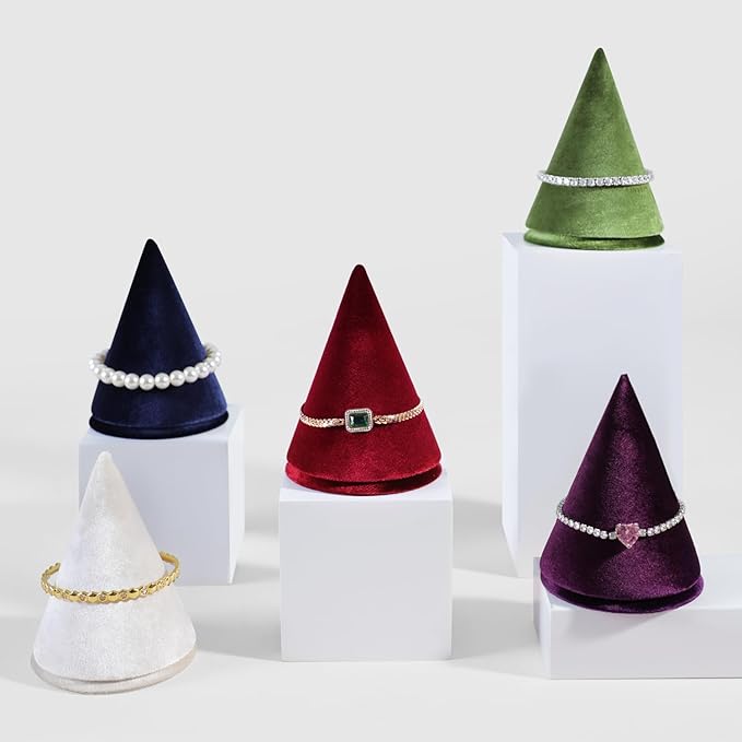 Resilient Velvet Bracelet Display Stand, Cone-Shaped Bangle Storage Holder For Jewelry Store Retail Countertop Organizer Stand (Red, Resilient Velvet)