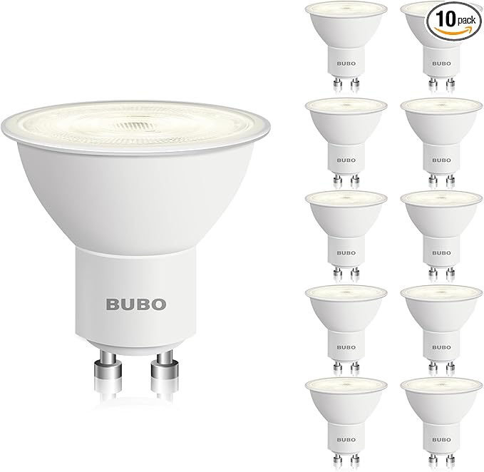 BUBO GU10 LED Bulb 6W Equivalent 50W, 3500K Natural White 650 Lumens, Non-Dimmable GU10 Bulb Replacement for Track Lighting, MR16 LED Bulb for Kitchen, Range Hood, Living Room, Bedroom, 10 Pack