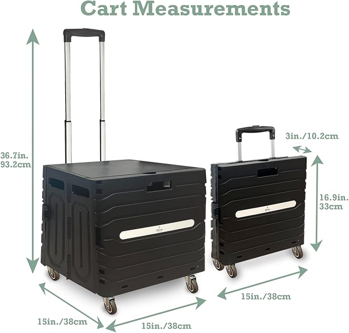 Inspired Living Collapsible Folding Utility Cart, Heavy-Duty Rolling Crate with 360° Wheels, Telescoping Handle, Hidden Lid, Holds 200 Lbs, Black
