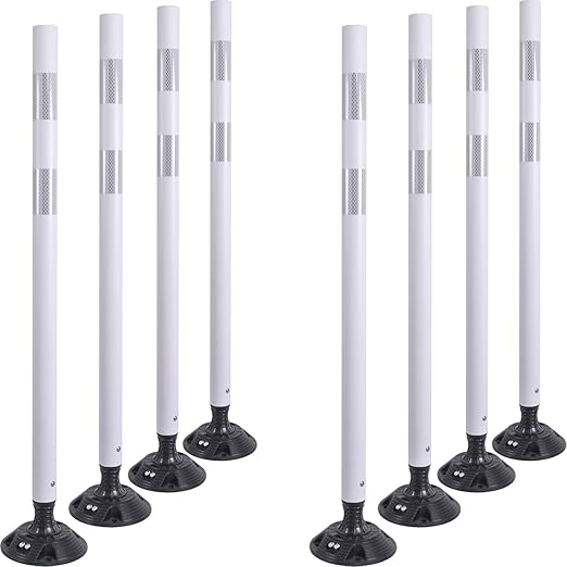 8 Pack Traffic Delineator Post Cones, High Visibility 3M Reflective Tapes, Flexible Spring Post with Detachable Base, for Highway Road Safety, Garage, Parking Lot (White, 48")