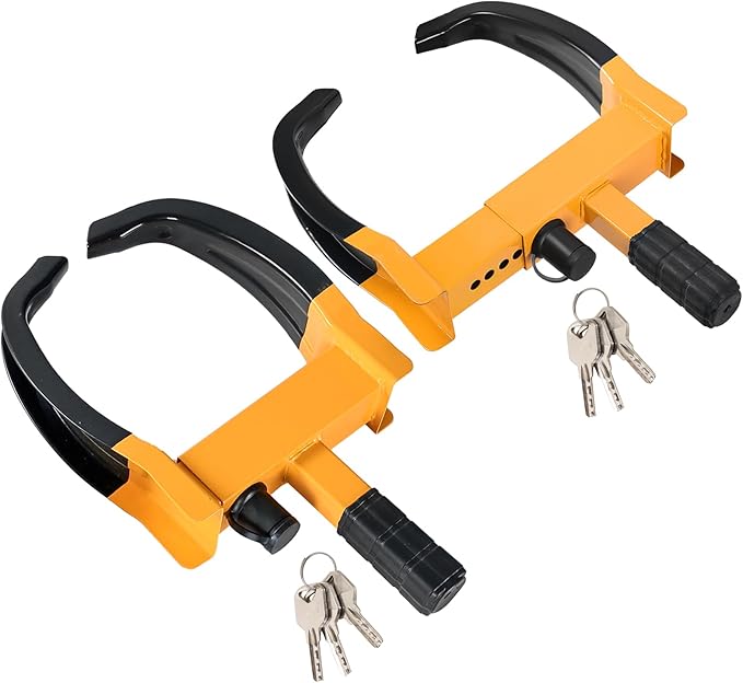 2PCS Trailer Wheel Lock | Universal Adjustable Trailer Wheel Lock Anti Theft with 6 Keys, Anti-Theft Protection for Cars, SUVs, RVs, ATVs, Motorcycles, Boats & Golf Carts (Black)