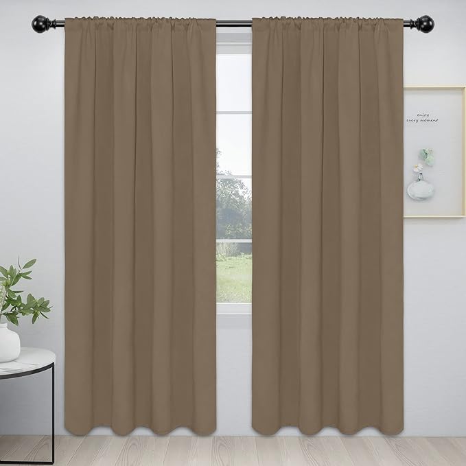 Easy-Going Rod Pocket Blackout Curtains for Bedroom, Room Darkening Window Curtains for Living Room, Thermal Insulated Noise Reduction Solid Window Drapes, 2 Panels(52x84 in, Camel)