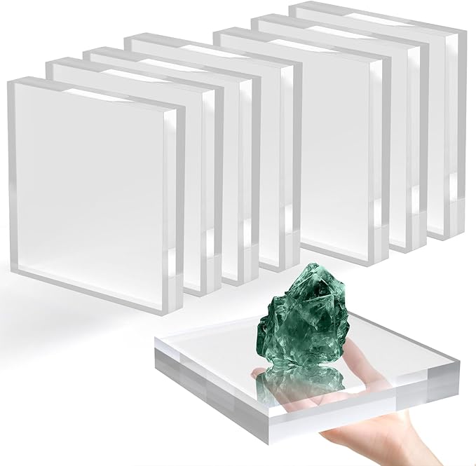 Acrylic Base Stand 8 Pack 6 X 6 X 1 Inch Acrylic Blocks for Display Trophy Base Clear Square Cube Riser Display Cylinder Pedestal Stands for Collectibles Jewelry Props Food Display