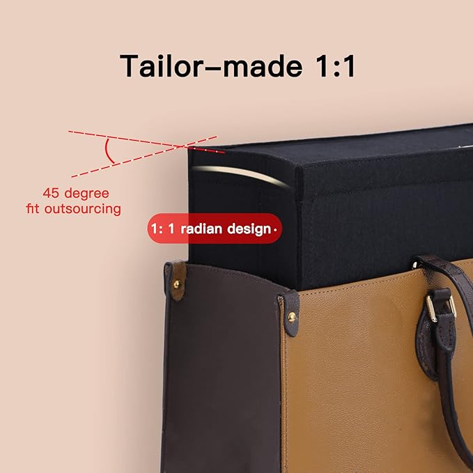 Doxo Purse Organizer Insert, Felt Bag Organizer Insert with Zipper, Tote Organizer Perfect for Lv Onthego MM & D Book Tote Medium (Black-With Cover)