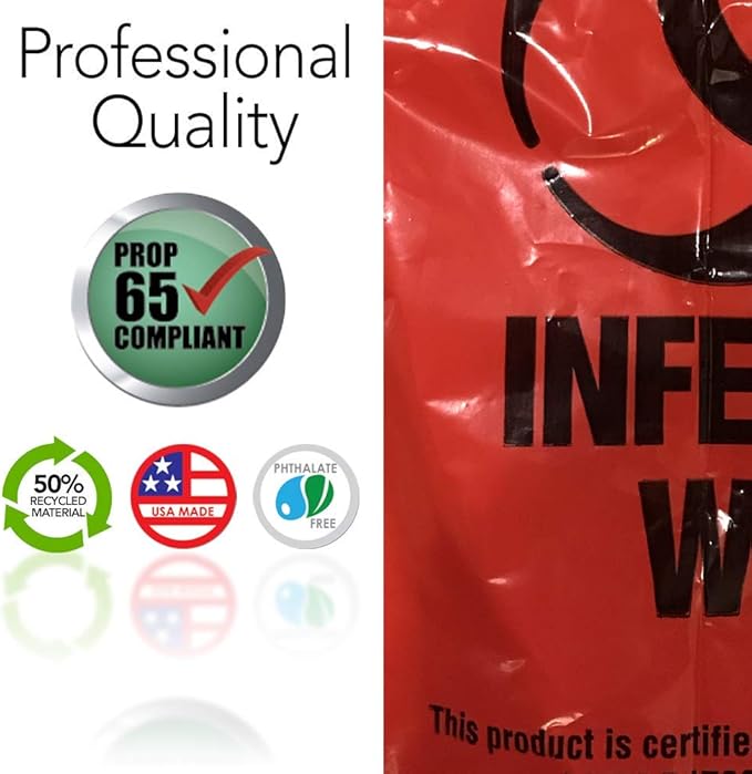 RESILIA Biohazard Bags - Hazardous Waste Disposal, Meets DOT ASTM Standards for Hospital Use, OSHA Approved, Red, 33 Gallon, 29" W x 43" L, 1.1 Mil, 0.0011 Inch, 20 Bags, Made in the USA
