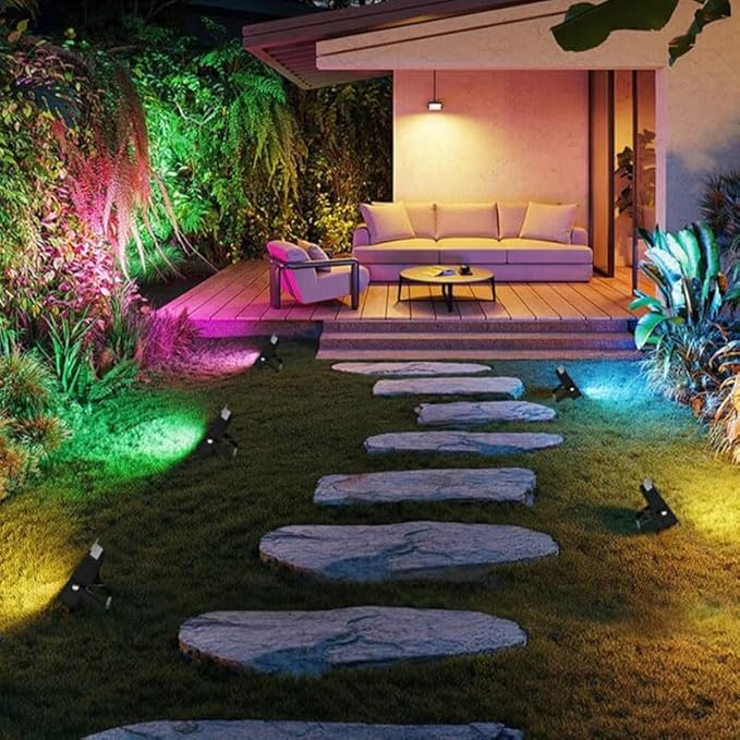 Remon LED Flood Light Outdoor 800W Equivalent 8000LM Smart RGB Landscape Lighting with APP Control, DIY Scenes - Timing - Warm White 2700K - Color Changing Uplight, IP66 Waterproof, 43 Modes (2 Pack)