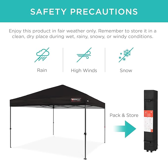 Best Choice Products 10x10ft 1-Person Setup Pop Up Canopy Tent Instant Portable Shelter w/ 1-Button Push, Case, 4 Weight Bags - Black