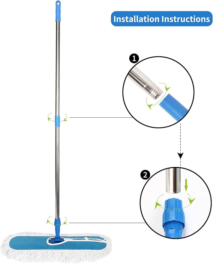 24" Commercial Dust Mop, MEIBEI Dust Floor Mop with Cotton mop Head, Dust Mop for Hardwood Floors with Long Handle, Industrial Dust Mop for Factory, Shopping Mall, Garage, Company, Hotel (24*5 inch)