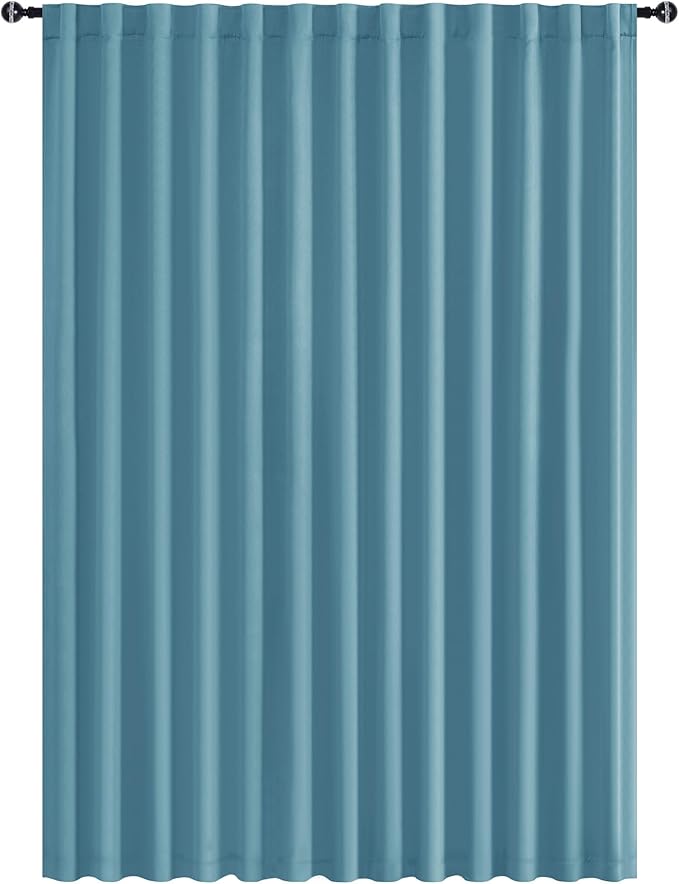 Hiasan Blackout Patio Sliding Door Curtain Extra Wide Thermal Insulated Blind Privacy Room Divider Curtain with Back Tab & Rod Pocket for Bedroom Partition Glass Door (100 x 84 Inches, Stone Blue)
