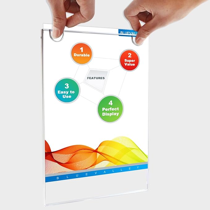 BlueValley 3 Pack Acrylic Sign Holder 8.5x11 Wall Mount Portrait – Clear Menu, Flyer & Picture Frame with Screws & Adhesive Tape, Wall Mounted Document Display for Office, School, Restaurant, Hotel, Public Space