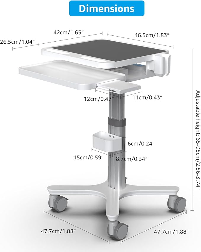 Dental Clinic Trolley Cart with Oral Scanner Holder,Hospital Mobile Workstation with Laptop Tray and Silent Wheels, for Office School Salon Lab etc.