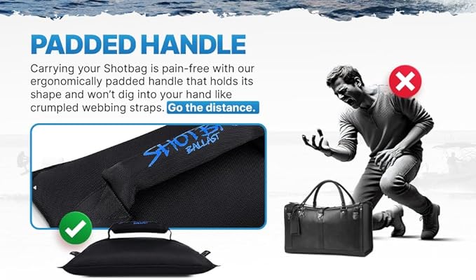 Bag for Wake Surfing, or Wakeboarding, Boat Weight Bags for Boosting Wake, Prefilled With Fine Recycled Steel Shot, Easy to Handle – 5 Year Warranty (Sizes 25lb or 50) (Grommet, 50 LB)
