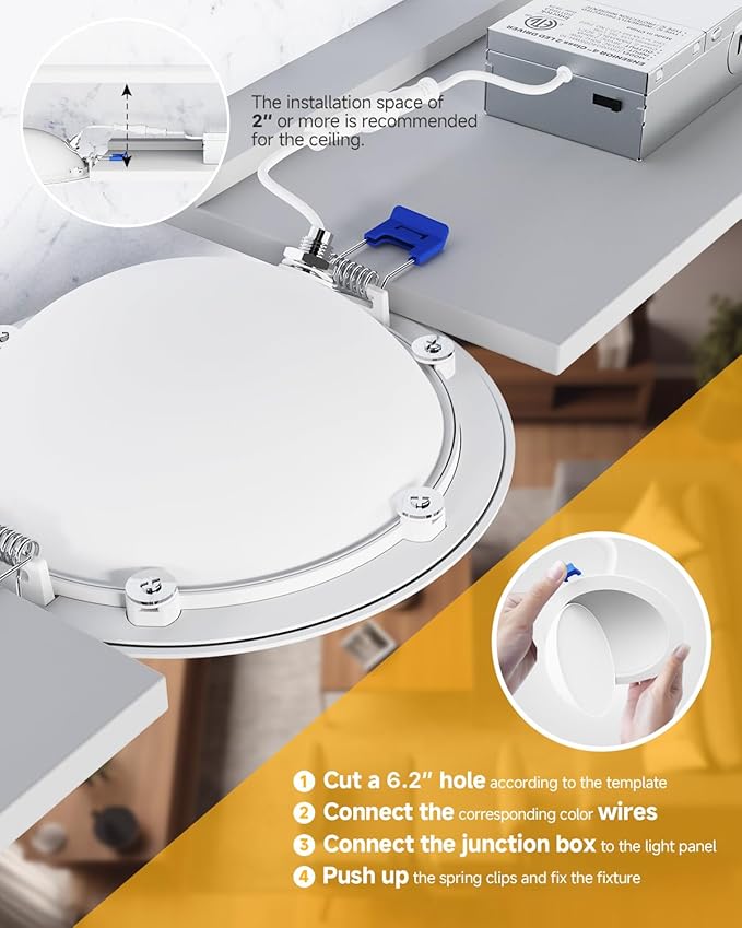 Ensenior 12 Pack 6 inch 5CCT LED Eyeball Recessed Lighting, 360°+90° Rotatable, Dimmable Gimbal Recessed Lights, Canless Angled Adjustable Ceiling Downlight, 1300LM, 13W=115W, 120V - ETL&FCC