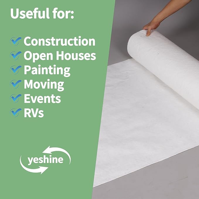 36" x 100' Temporary Floor Protection for Construction, Reusable Heavy Duty Floor Covering Roll for Hardwood Floors Tile & Paint, Anti Slip, Waterproof Carpet Protector Covers 300 sqft (3' x 100')