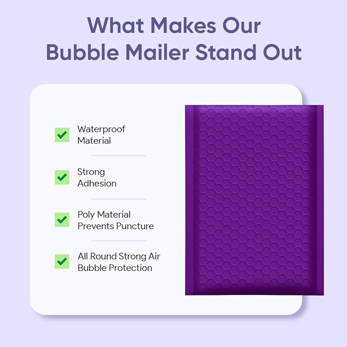 Purple Small Poly Bubble Mailers 6x10 inch #0 | Self Seal Padded Envelopes | Cushioned Bubble Mailer | Usable Size 6x9 | WaterProof | Lightweight mailing Shipping Bags | 250 Pack Bulk